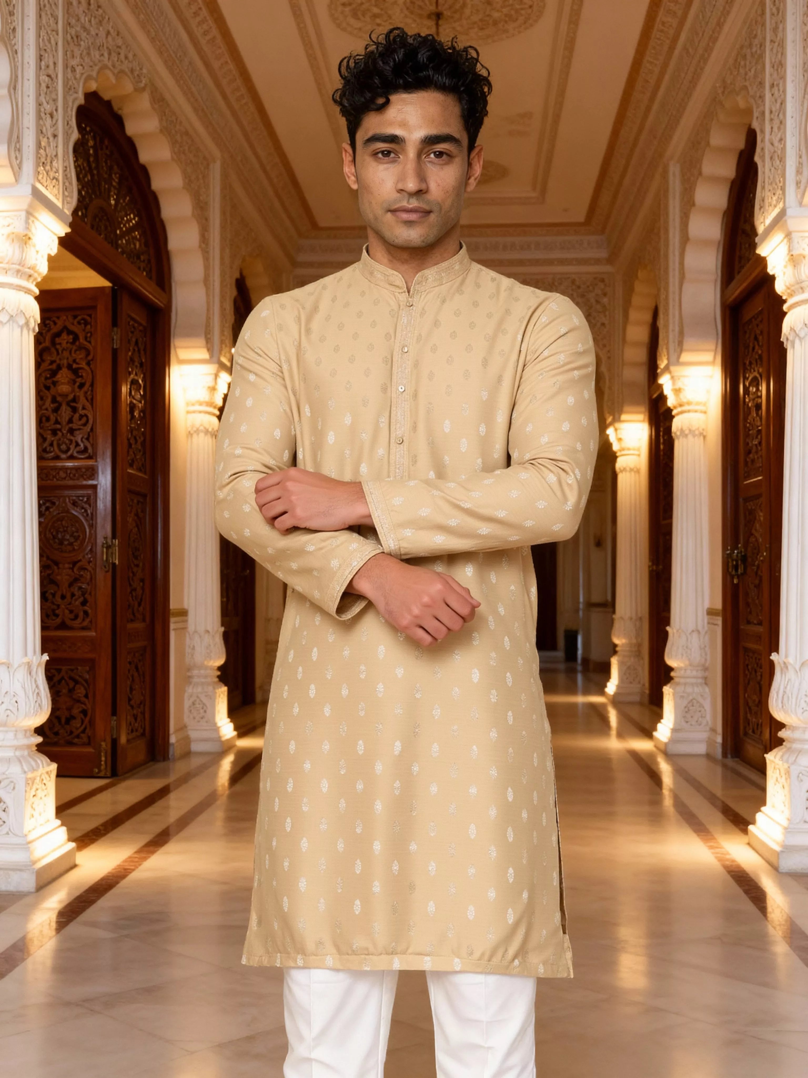 Jacquard Floral Butta Kurta Pyjama Set