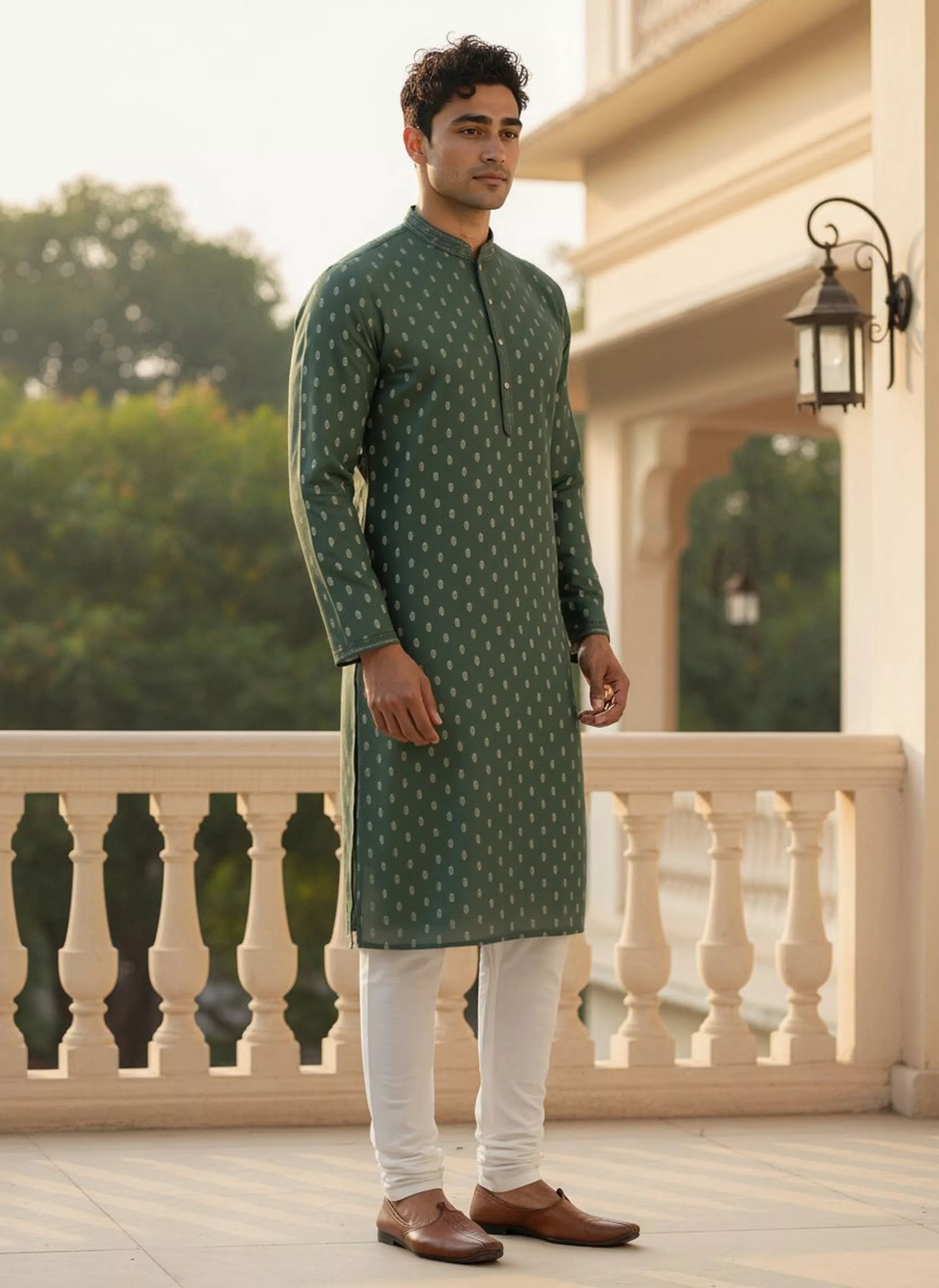 Image of Jacquard Floral Butta Kurta Pyjama Set