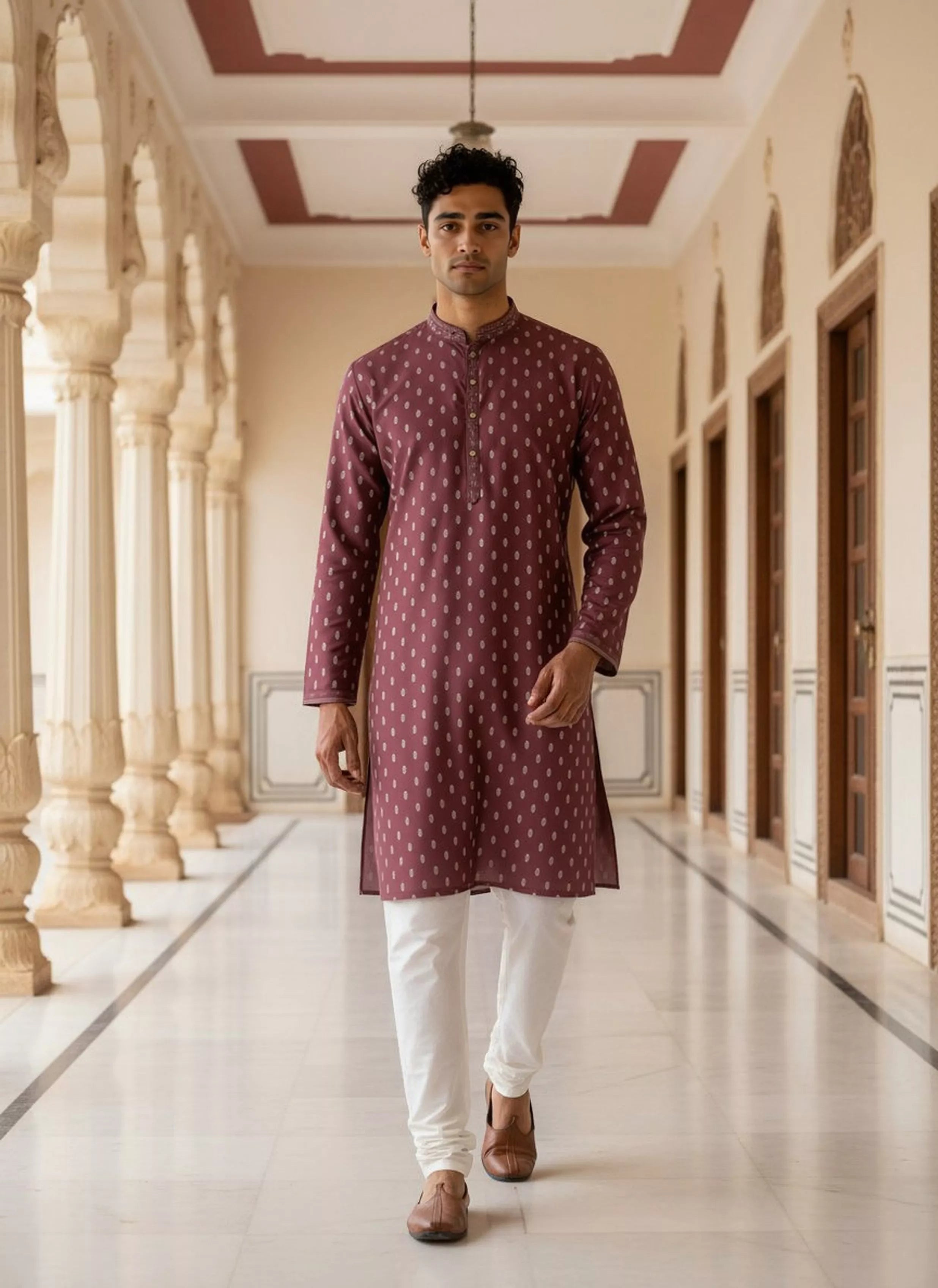 Jacquard Floral Butta Kurta Pyjama Set