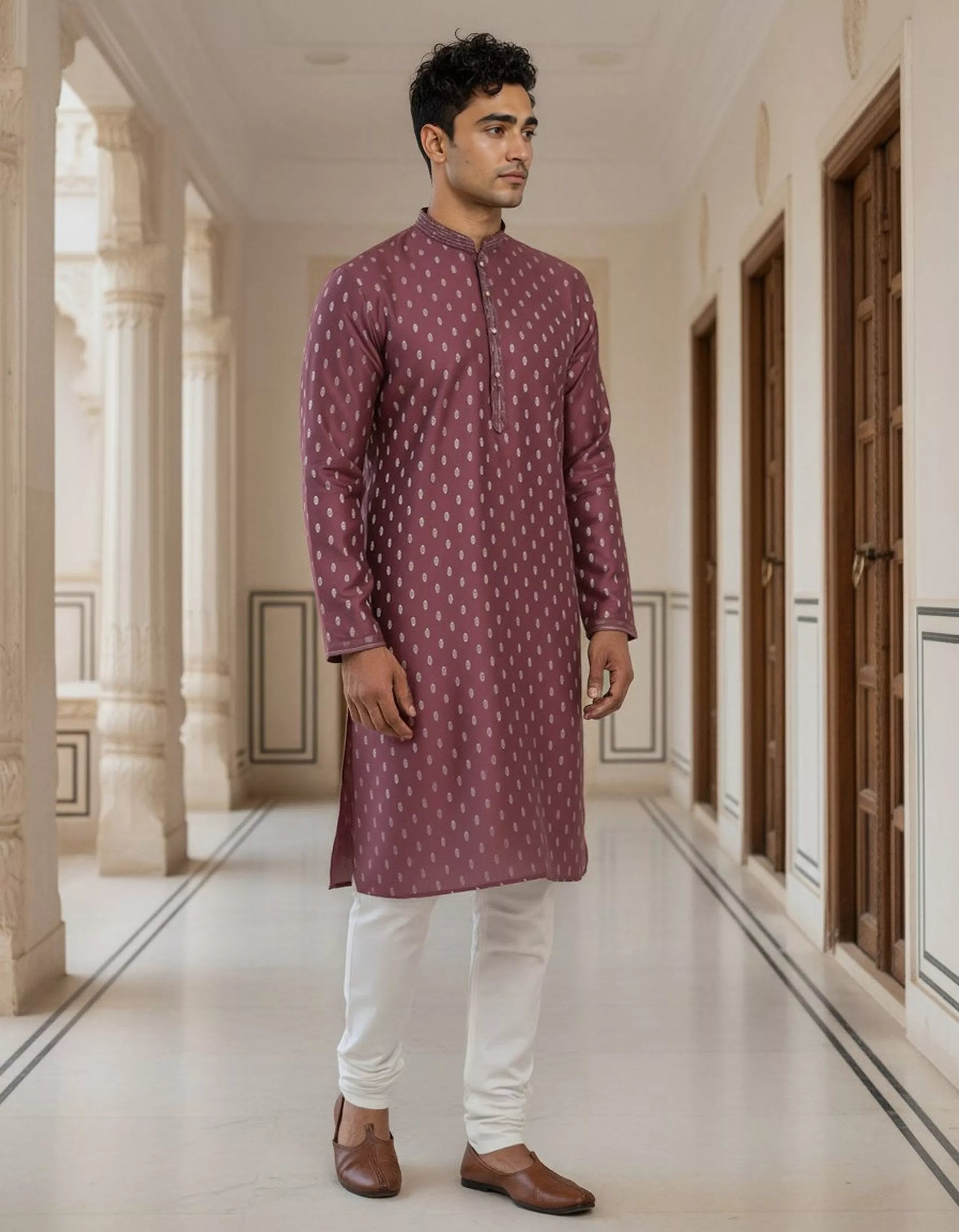 Jacquard Floral Butta Kurta Pyjama Set