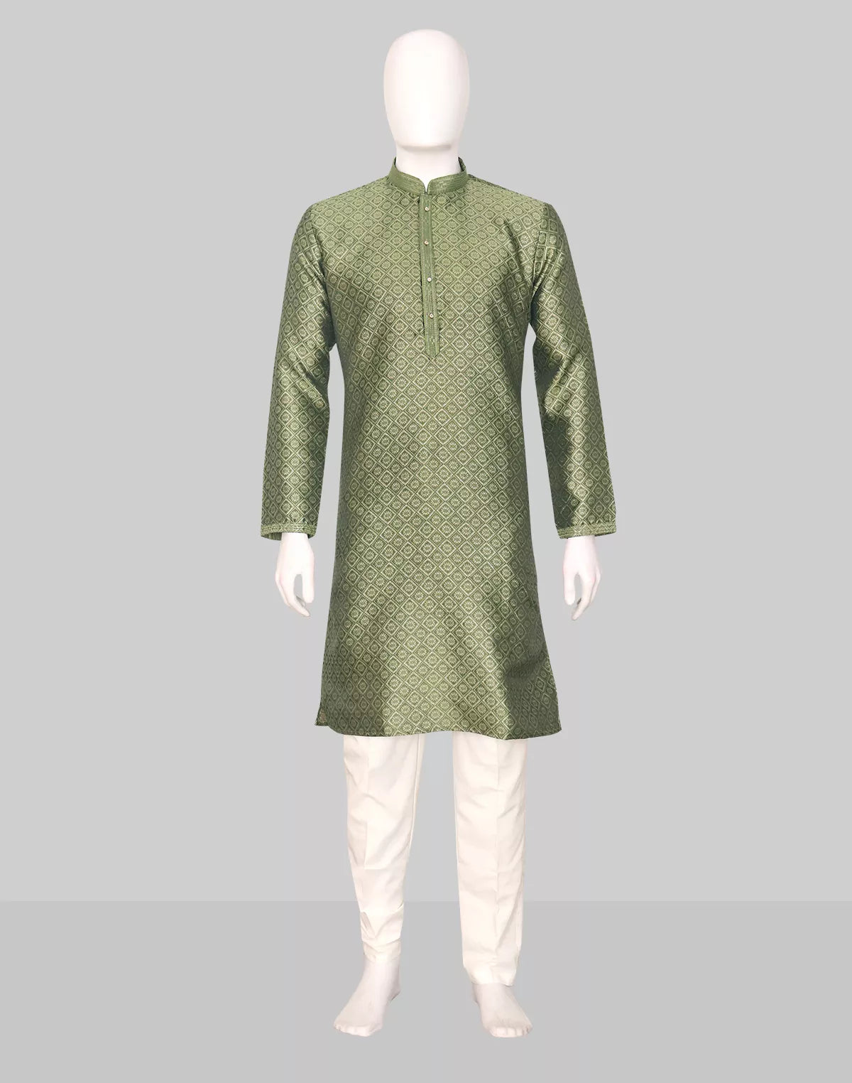 Floral Motifs Mehendi Colour Jacquard Kurta Pyjama Set