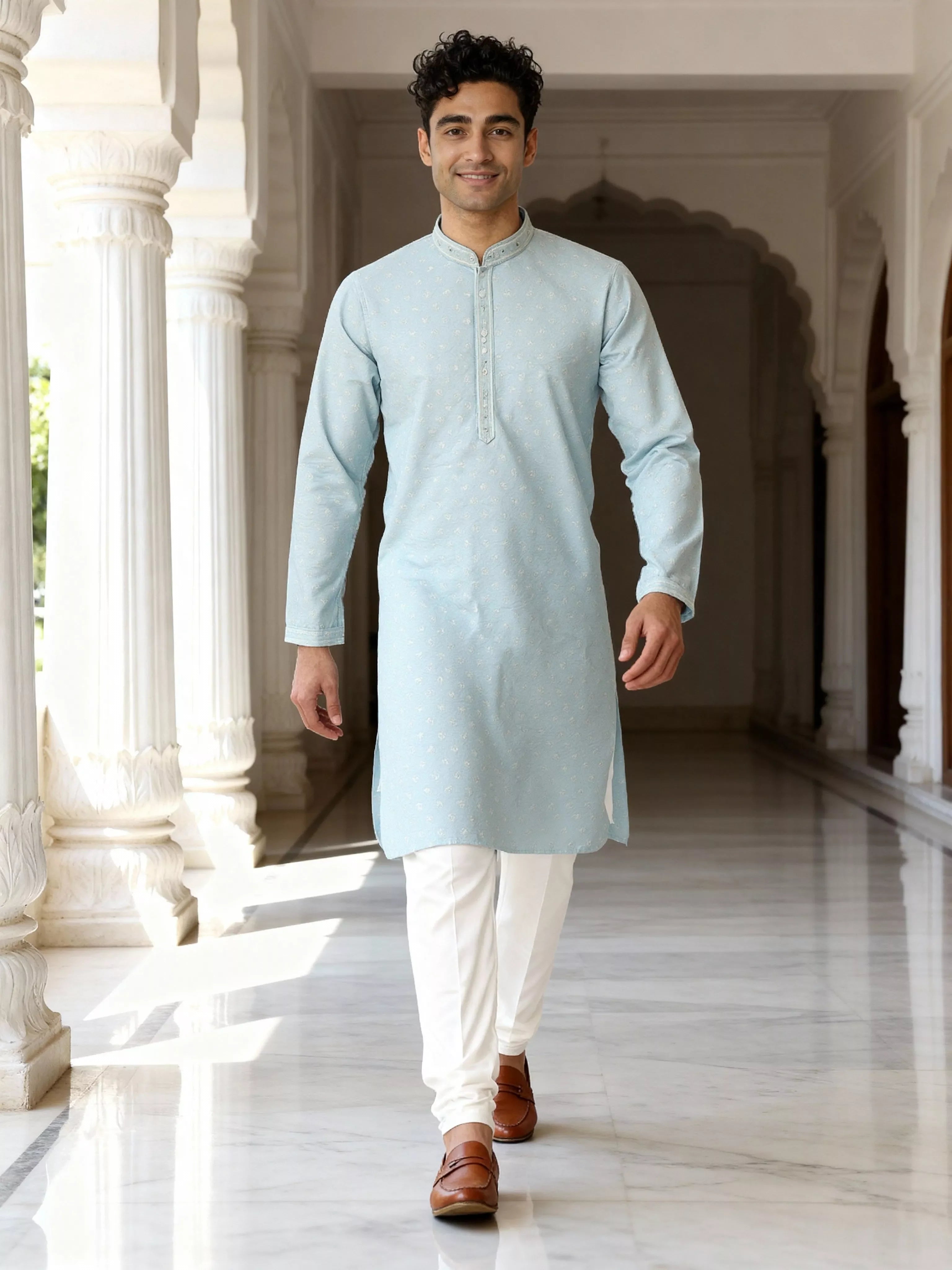 Image of All Over Butta Weaving Jacquard Kurta Pyjamas