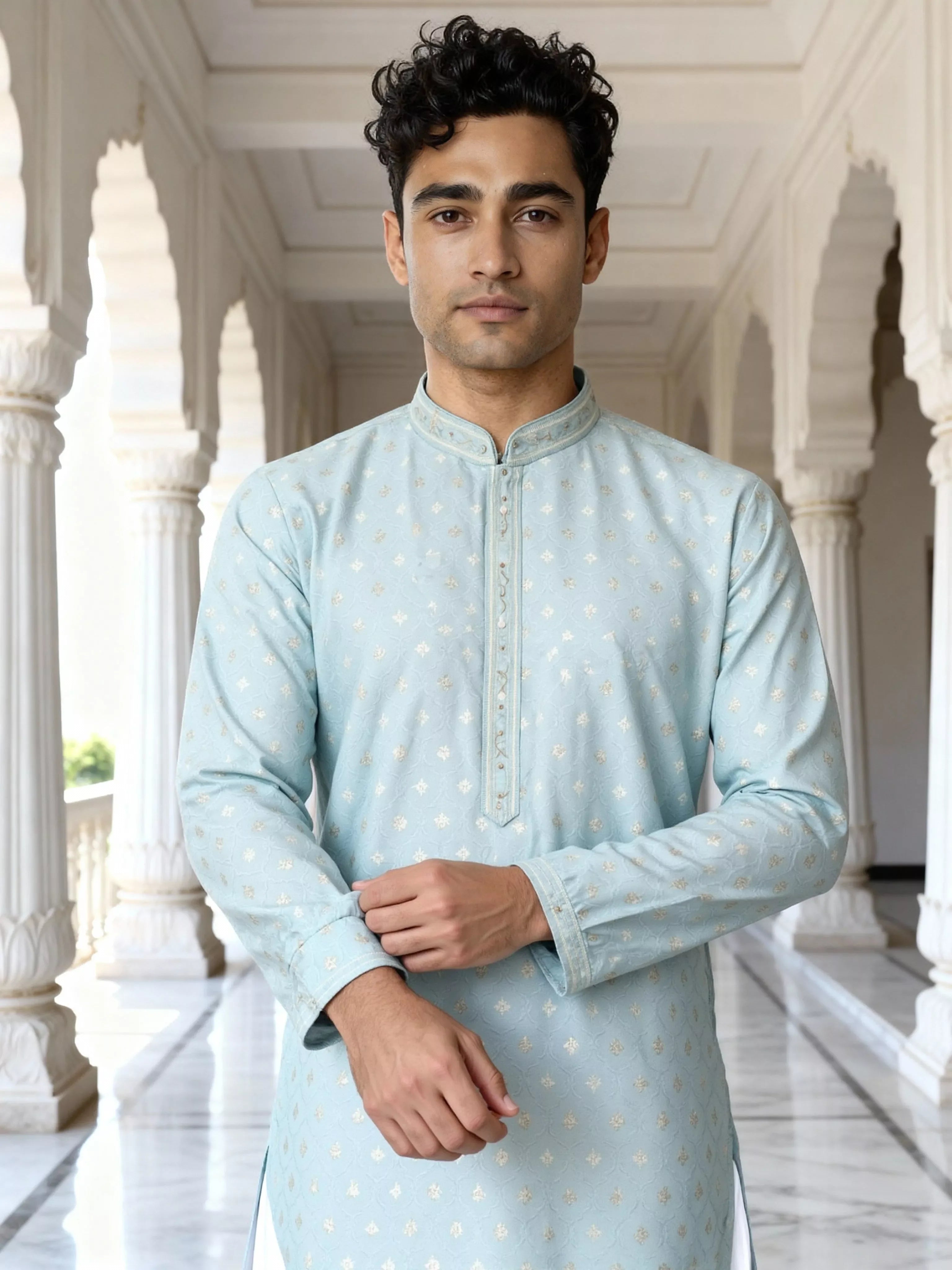 Image of All Over Butta Weaving Jacquard Kurta Pyjamas