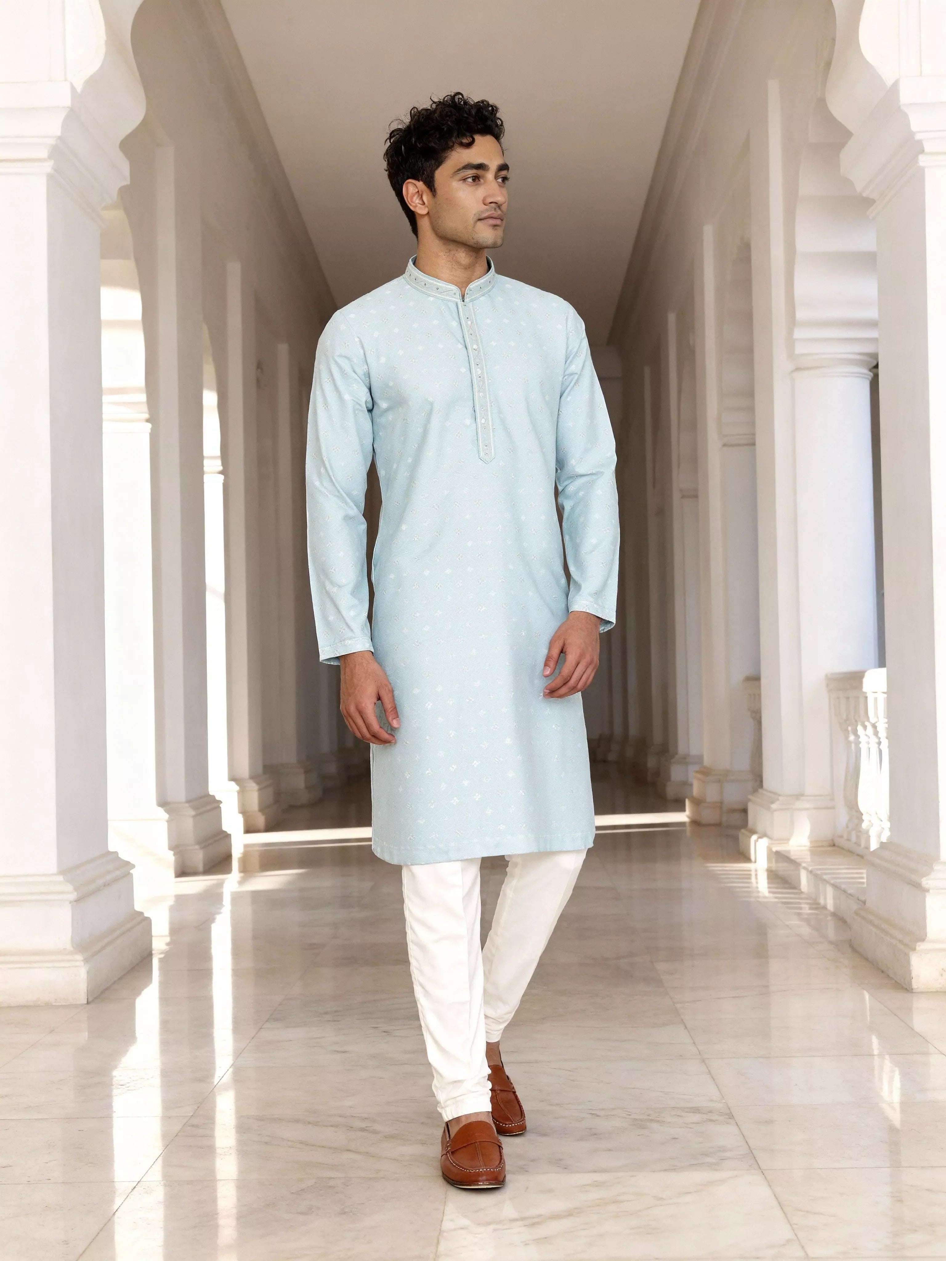 Image of All Over Butta Weaving Jacquard Kurta Pyjamas