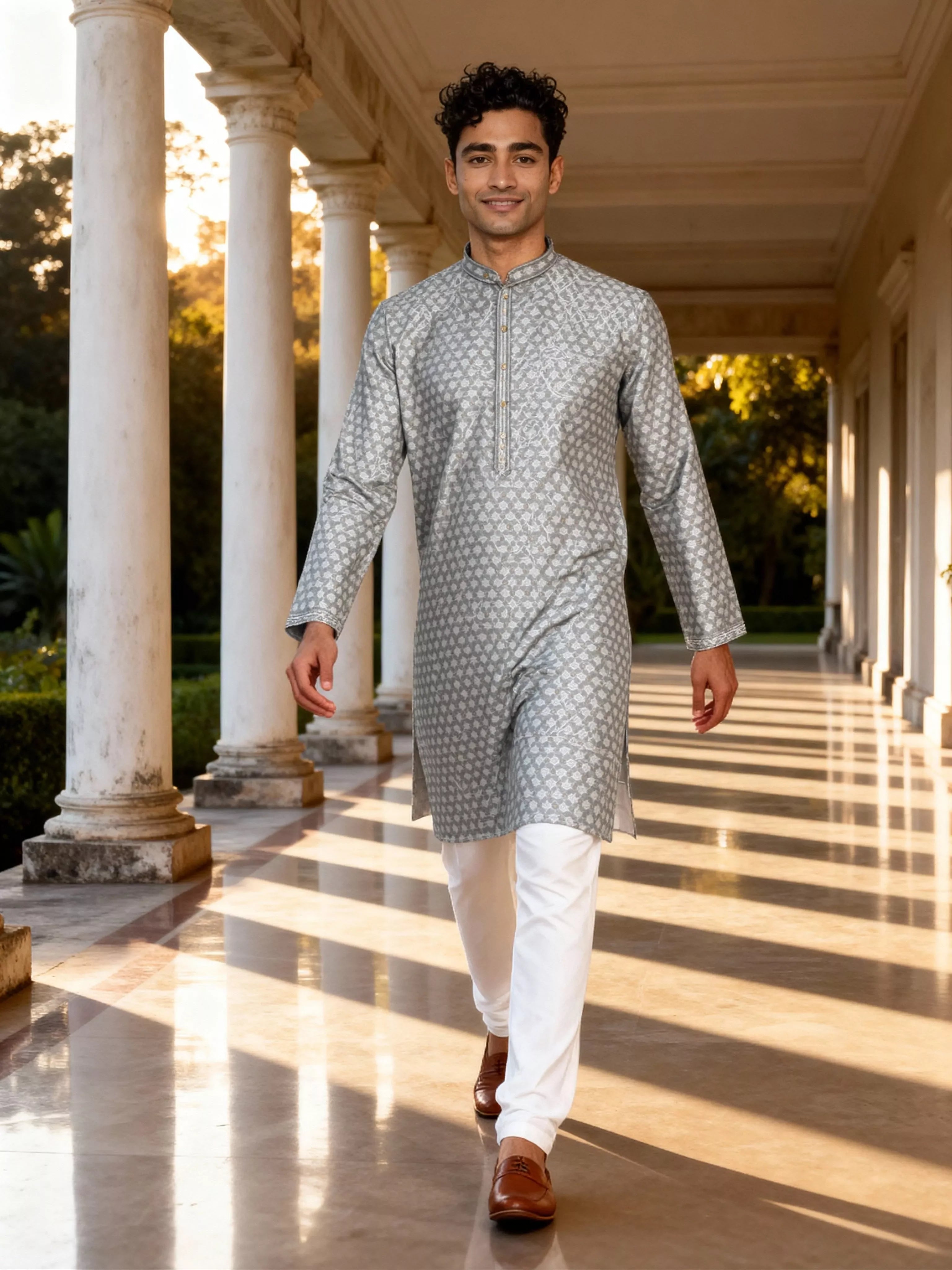 Men Floral Jacquard Party Wear Kurta Pyjama Set