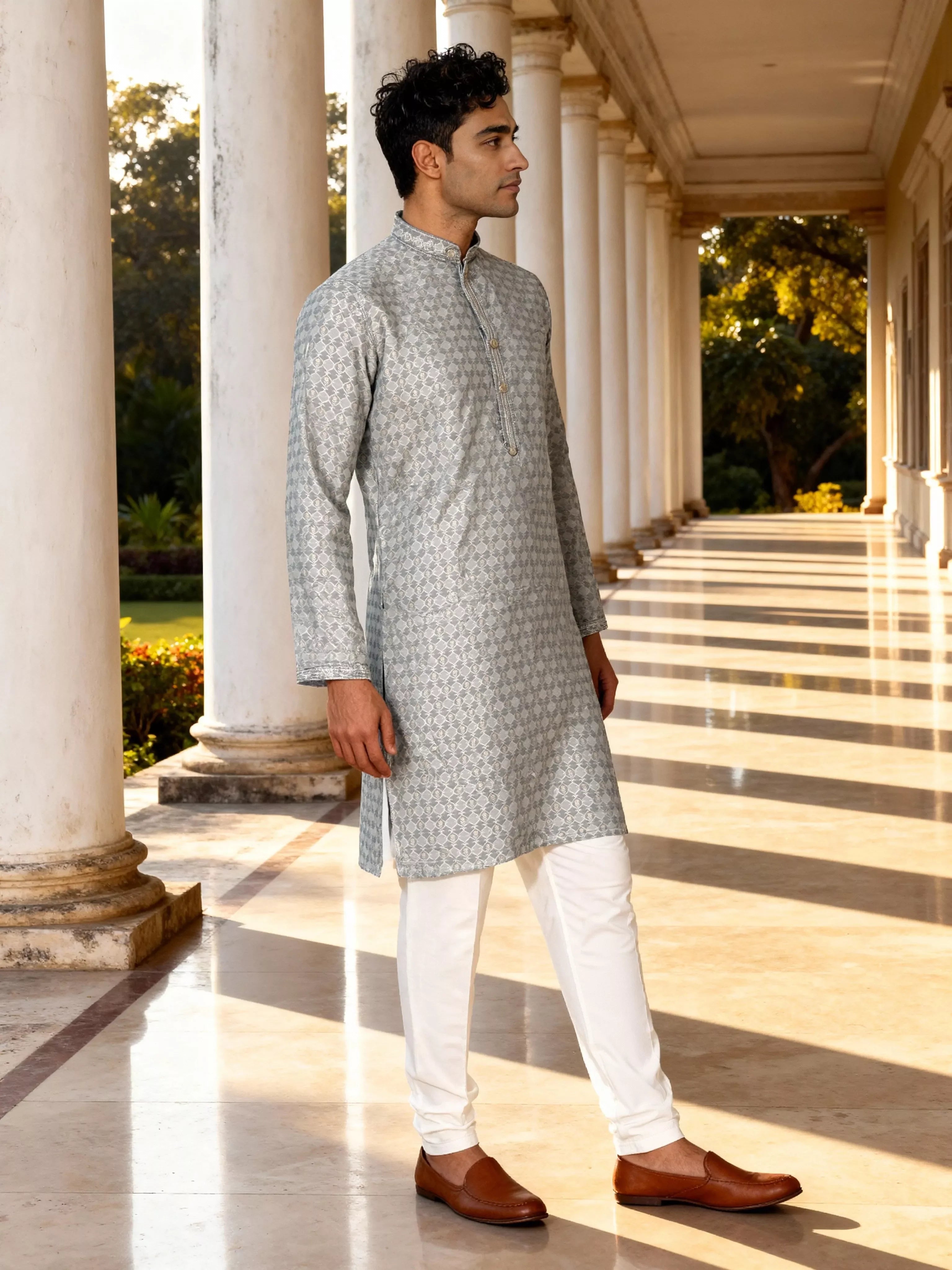 Men Floral Jacquard Party Wear Kurta Pyjama Set