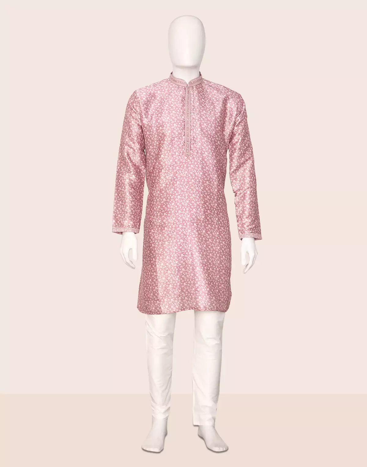 Image of Elegance Floral Printed Onion Color Cotton Silk Kurta Pyjama