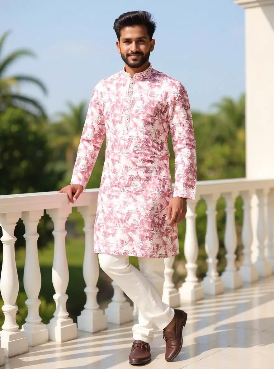Stylish Digital Print Giza Cotton Kurta Set in Onion