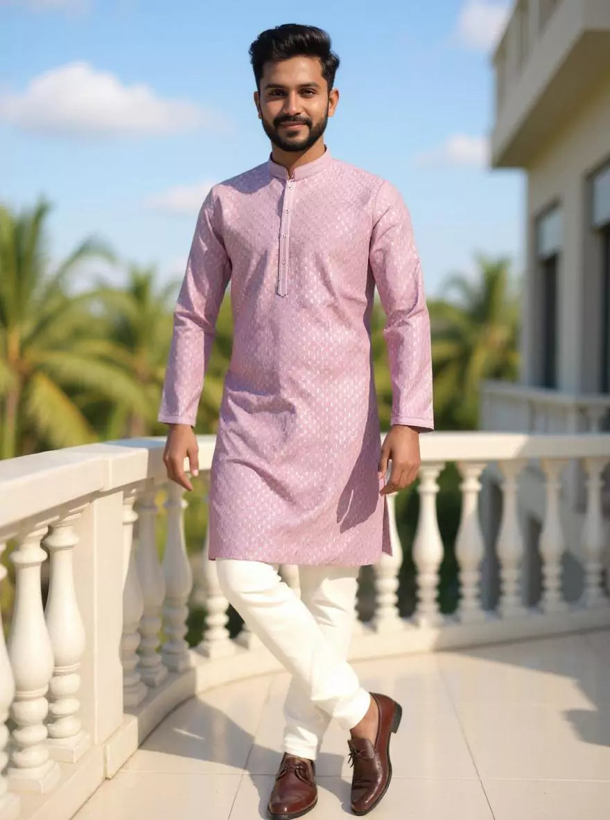 Image of Embellished with Thread work Onion Cotton Silk Kurta Pajama