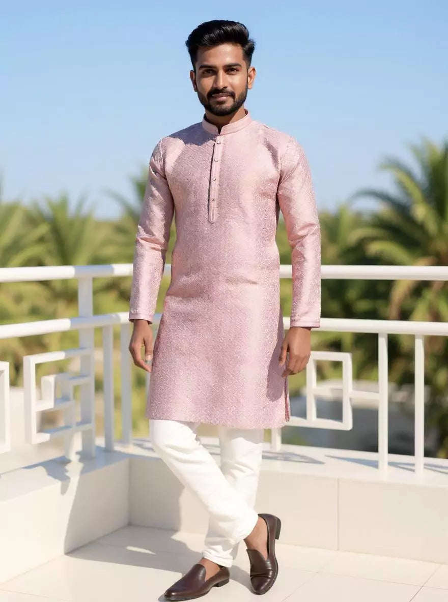 Image of Self Patterned Thread work Jacquard Elegance Onion Kurta Pajama