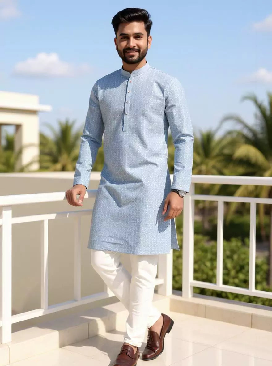 Image of Thread work Cotton Silk Kurta Pyjama Set