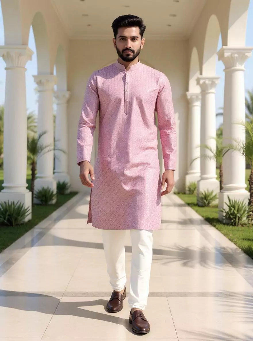 Image of Thread work Cotton Silk Kurta Pyjama Set