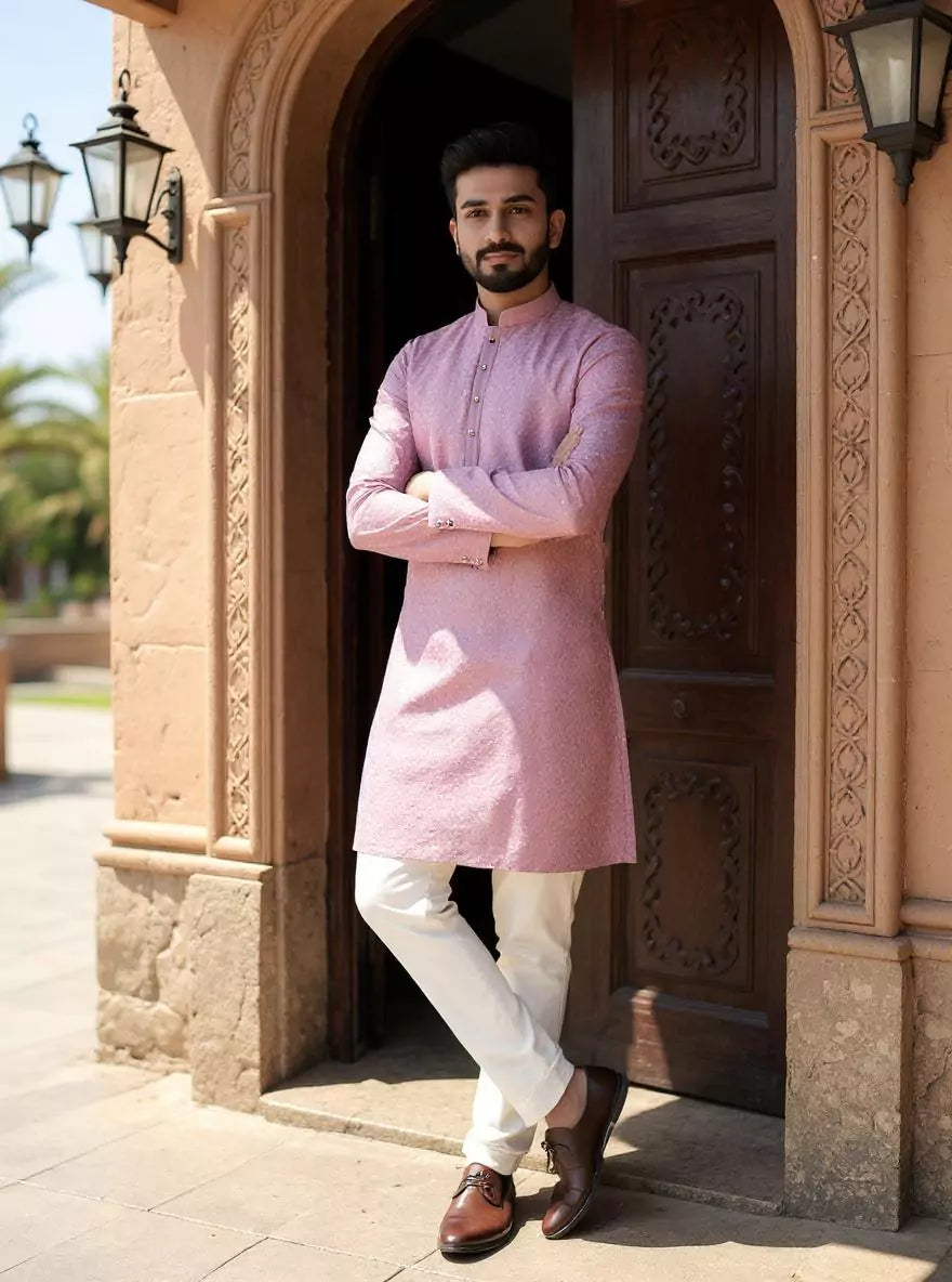 Image of Thread work Cotton Silk Kurta Pyjama Set