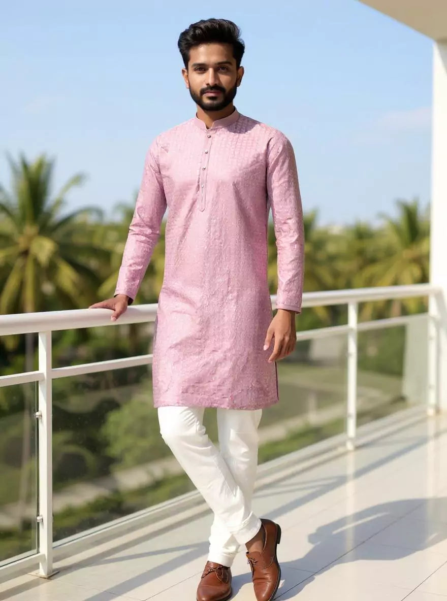 Image of Thread work Cotton Silk Kurta Pyjama Set