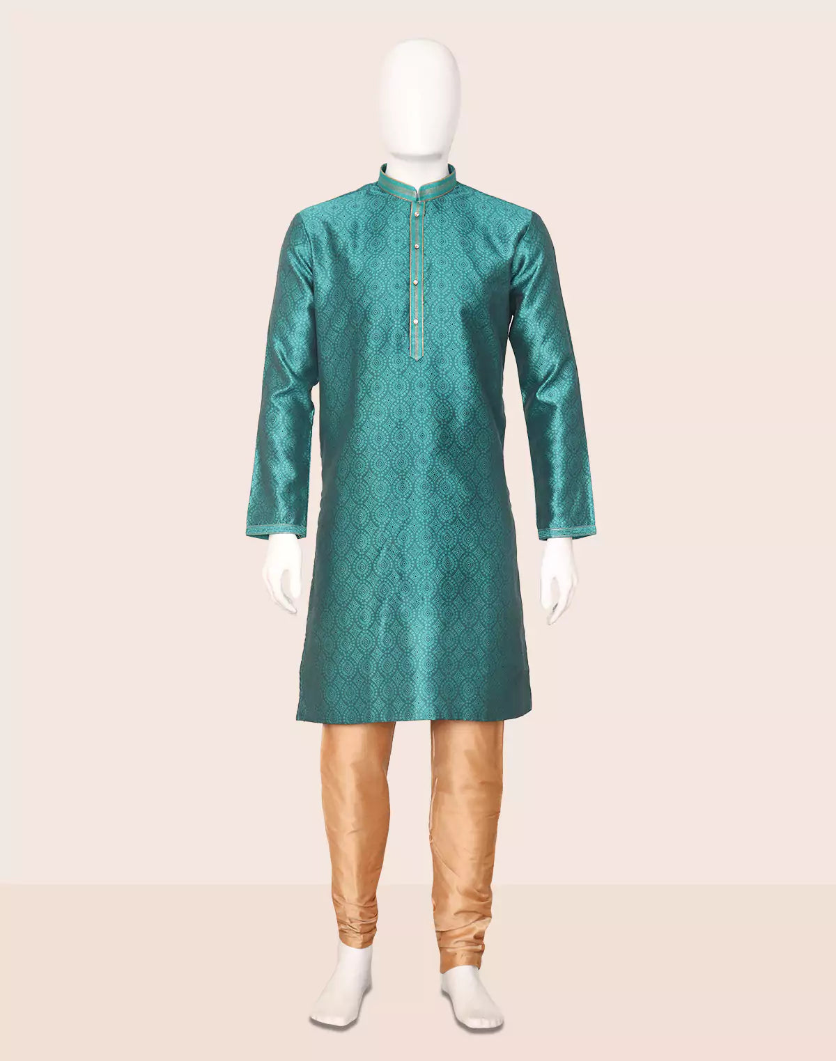 Image of Rama Green Floral Weaving Jacquard Kurta Pajama