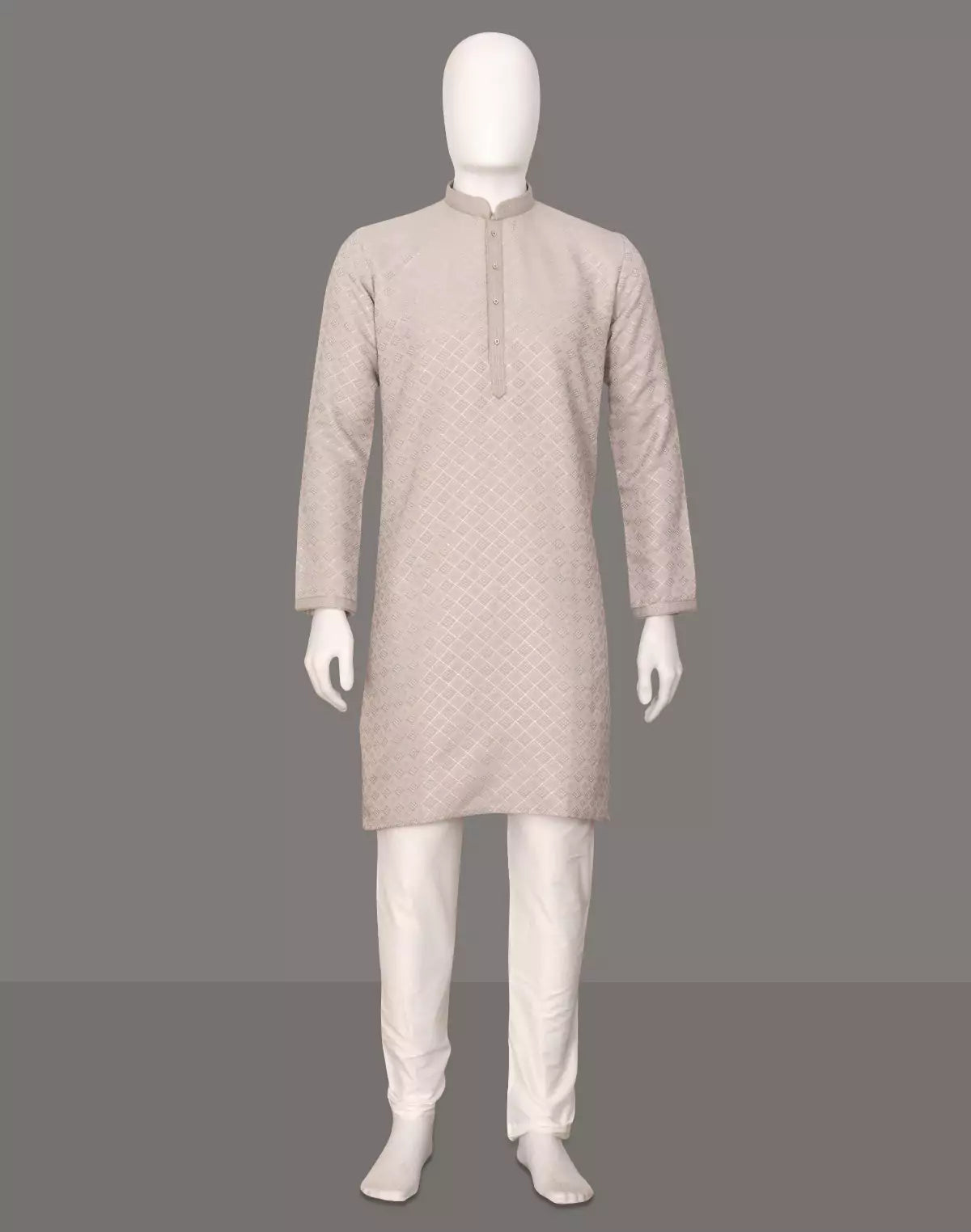 Image of Thread work Geometric Jacquard Kurta with Pyjama