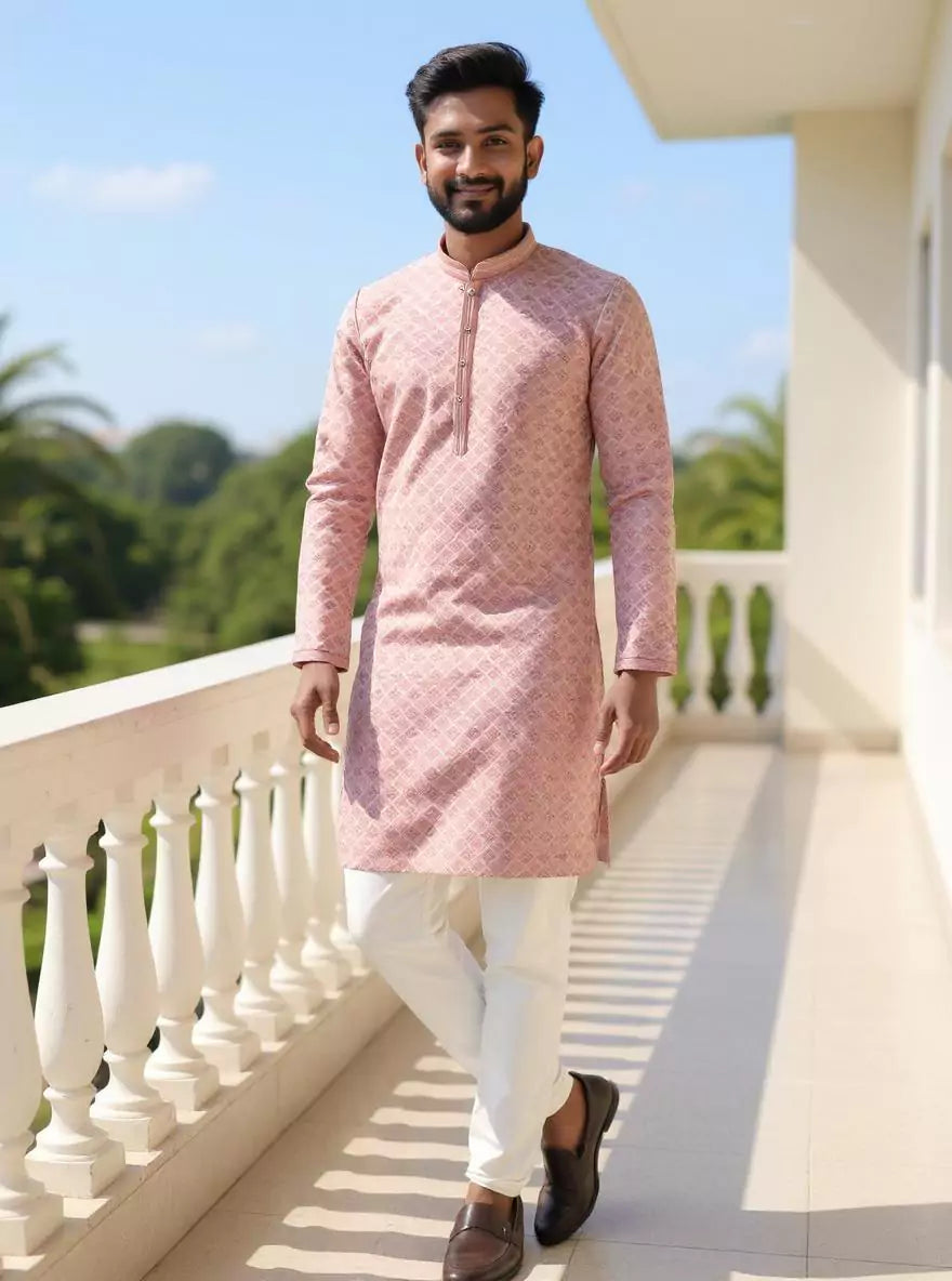 Image of Thread work Geometric Jacquard Kurta with Pyjama
