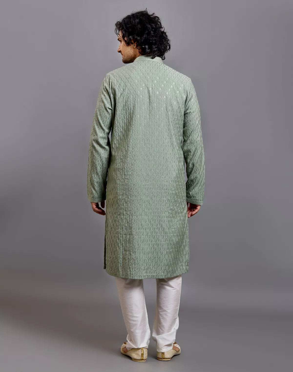 Self Floral with Embellished work Milky Silk Kurta Pyjama