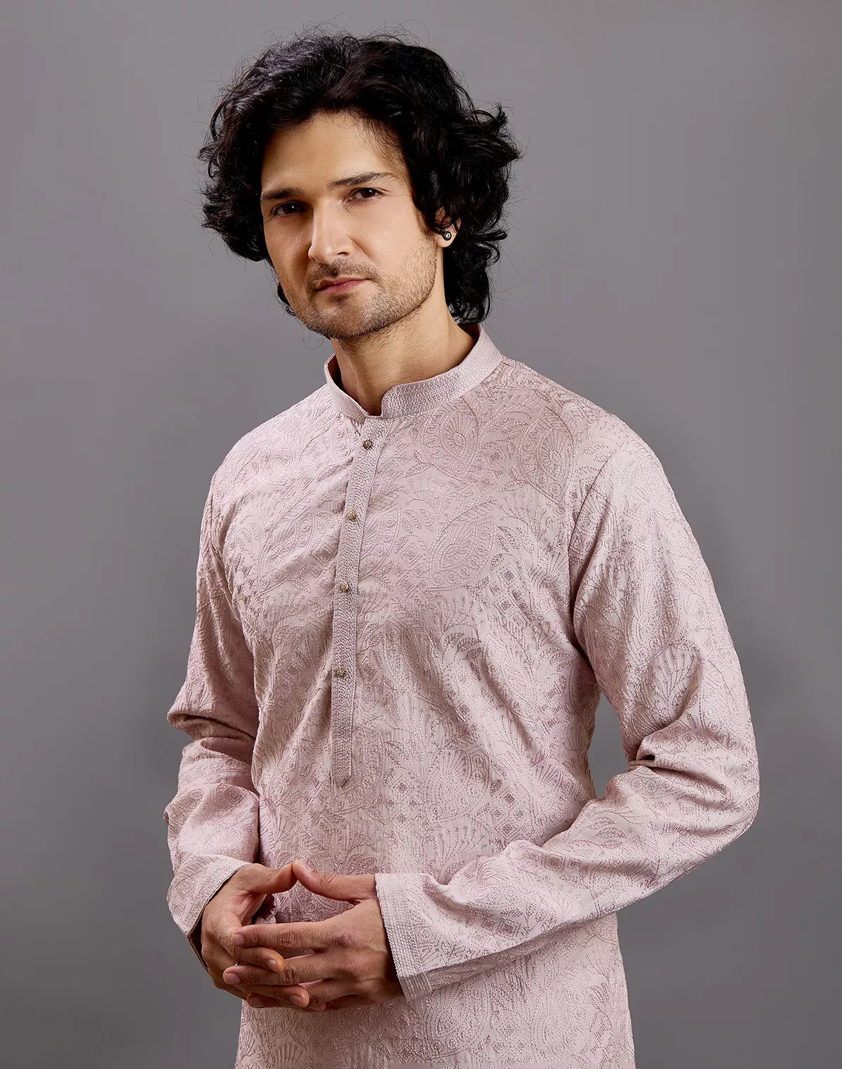 Thread with Embellished work Self Floral Design Cotton Kurta Pajama