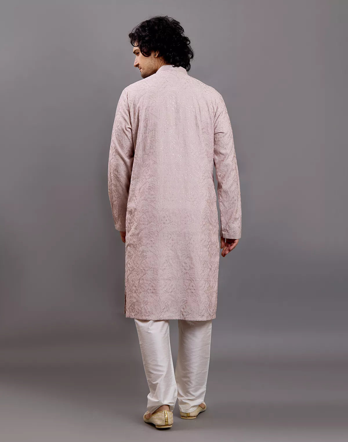 Image of Thread with Embellished work Self Floral Design Cotton Kurta Pajama