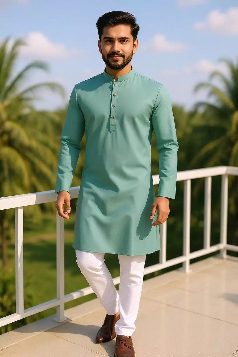 Pista Flex Cotton Plain Kurta with Pajama Set