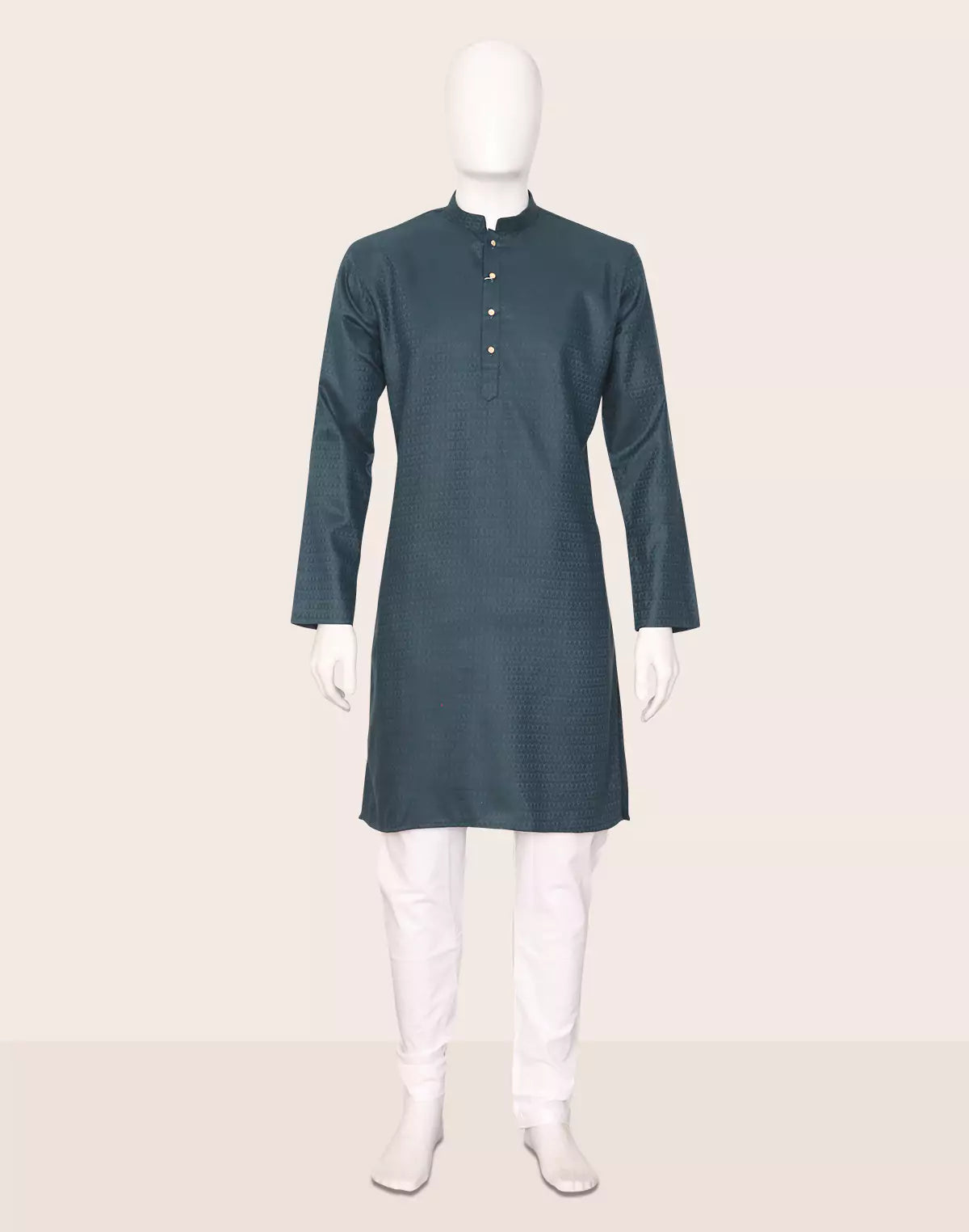 Image of Bottle Green Floral Classic Cotton Kurta Pyjama Set