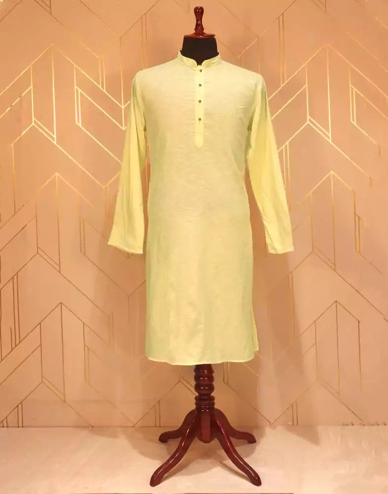 Image of Lemon Plain Cotton Kurta Pyjama Set