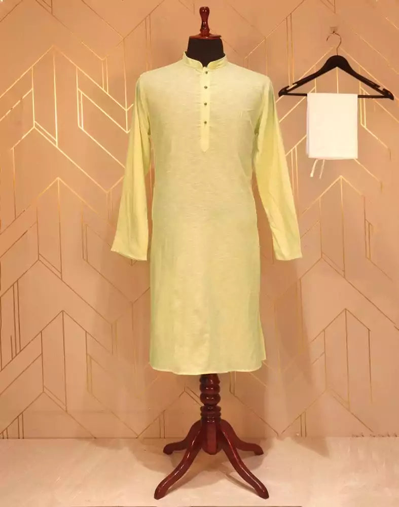 Image of Lemon Plain Cotton Kurta Pyjama Set