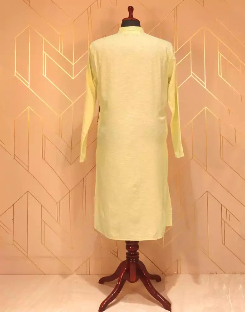 Image of Lemon Plain Cotton Kurta Pyjama Set