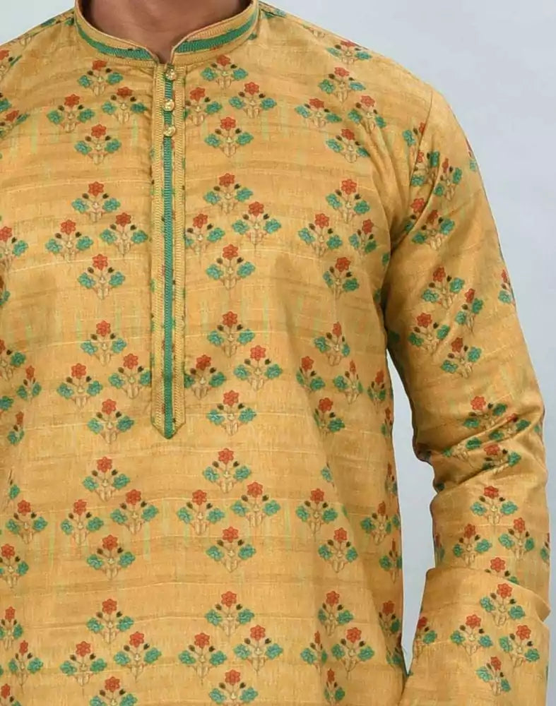 Image of Yellow Floral Printed Kurta Pyjama Set