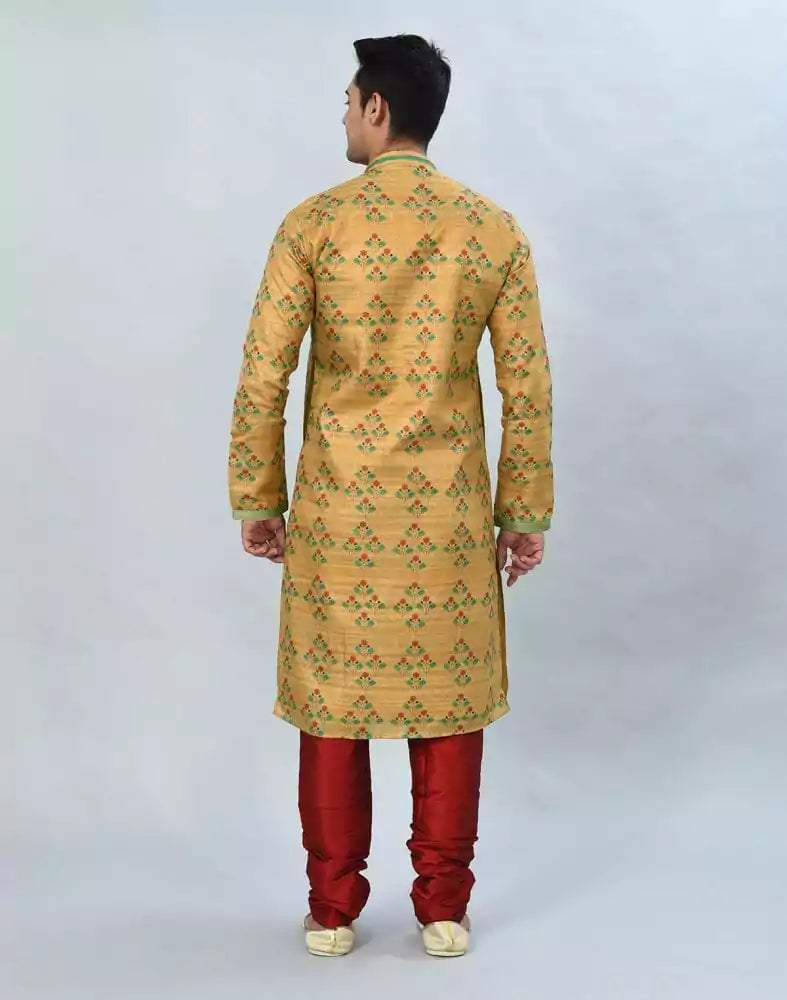 Image of Yellow Floral Printed Kurta Pyjama Set