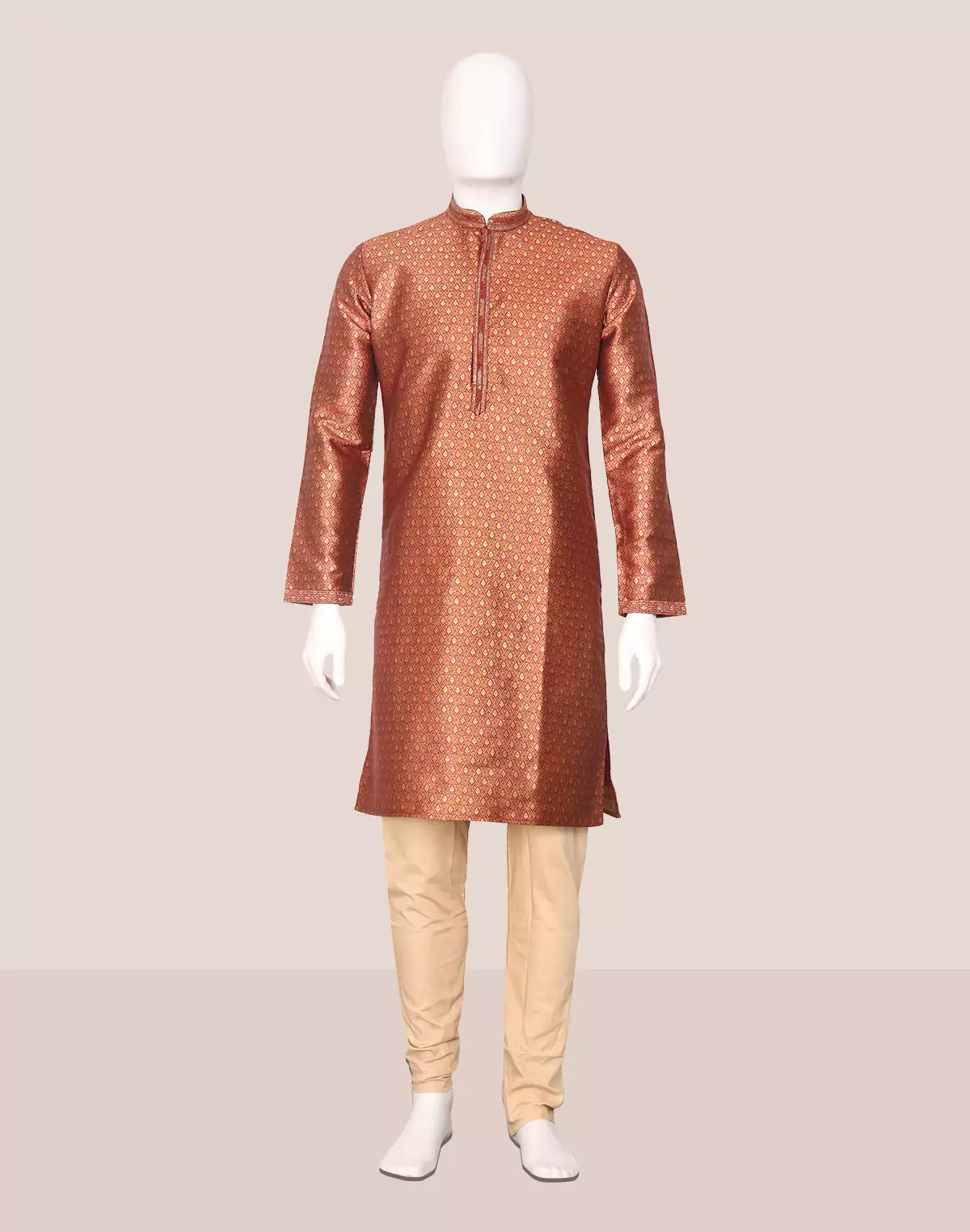 Image of Maroon Floral Zari Design Jacquard Kurta Pyjama Set