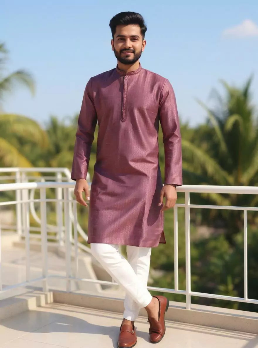 Image of Self Patterned Weaving Cotton Silk Kurta Pajama