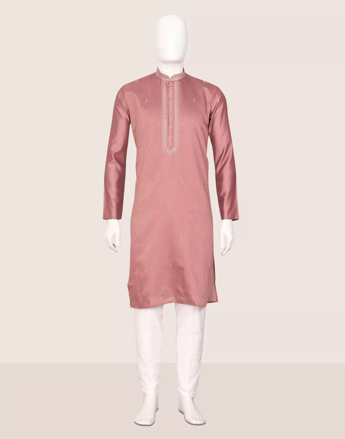 Image of Light Onion Floral Milky Silk Stones work Kurta Pajama