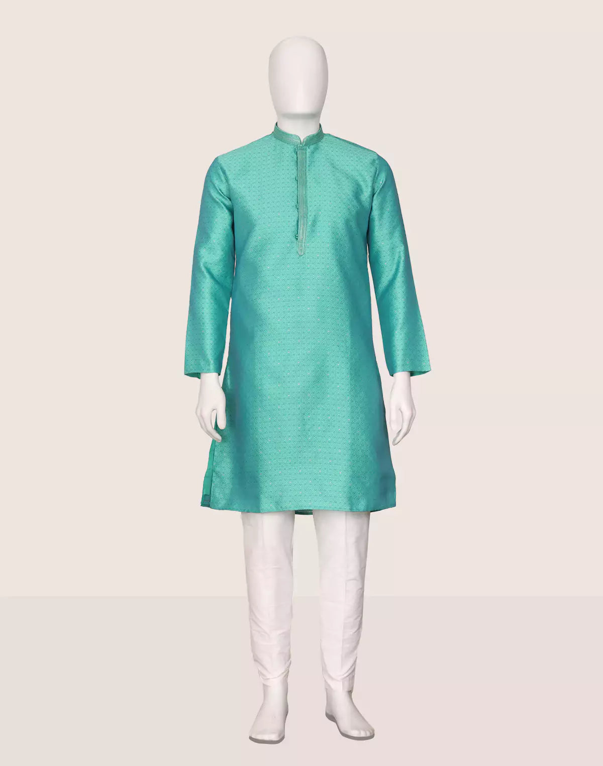 Image of Sea Green Self Weaving Jacquard Kurta Pajama