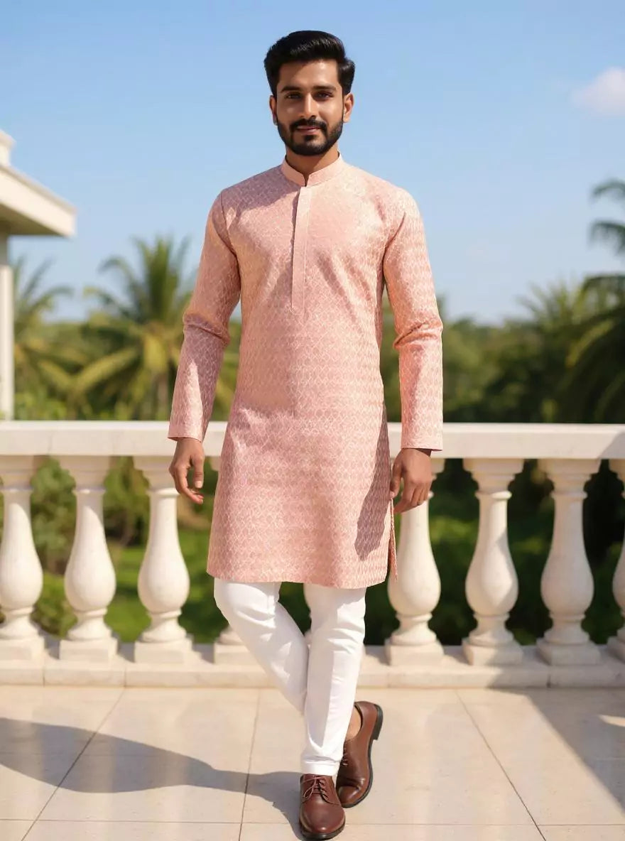 Image of Onion Floral Thread and Embellished Cotton Silk Kurta Pyjama Set