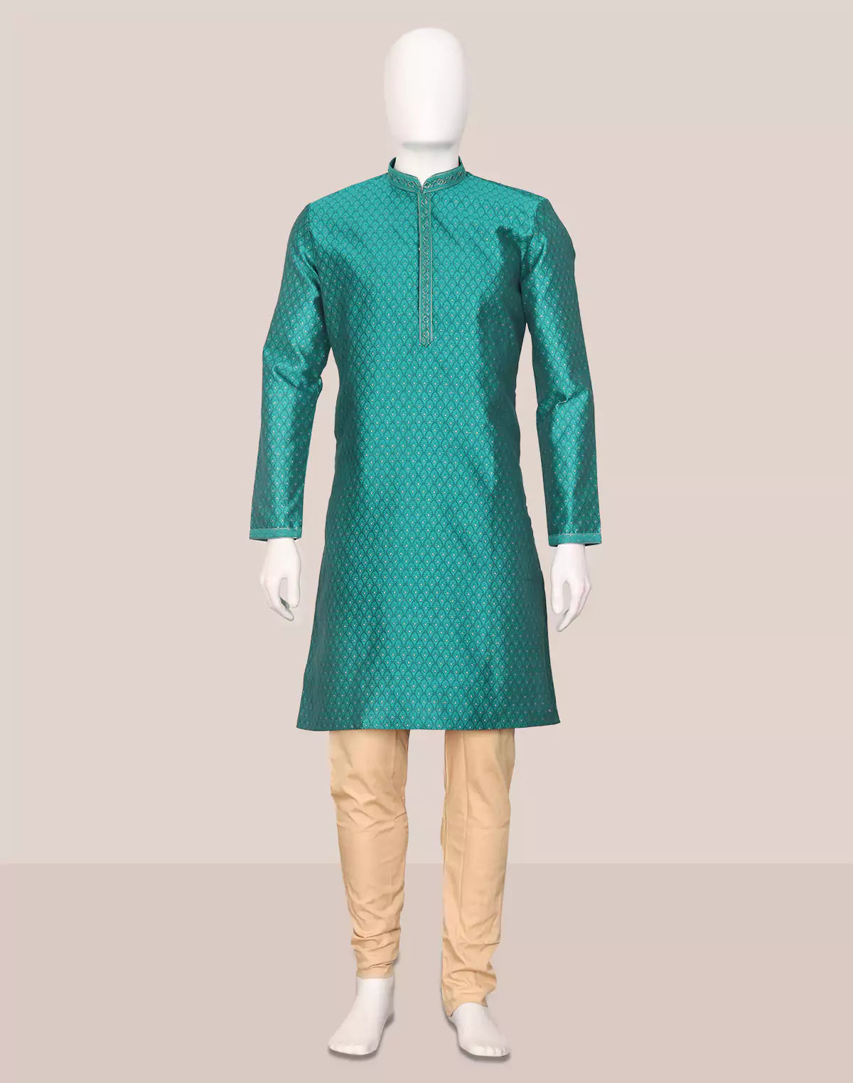 Image of Aqua Green Brocade Zari Booti's Jacquard Kurta Pyjama