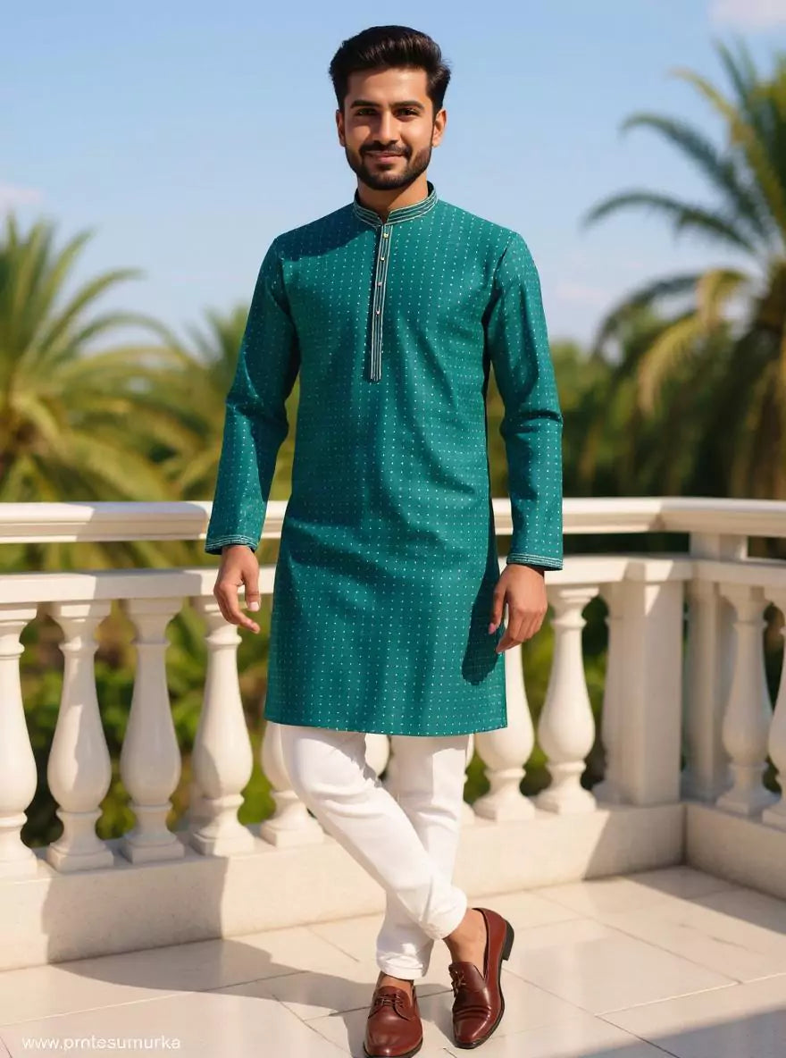 Image of Rama Men's Jacquard Zari Butta Kurta and Pyjama Set