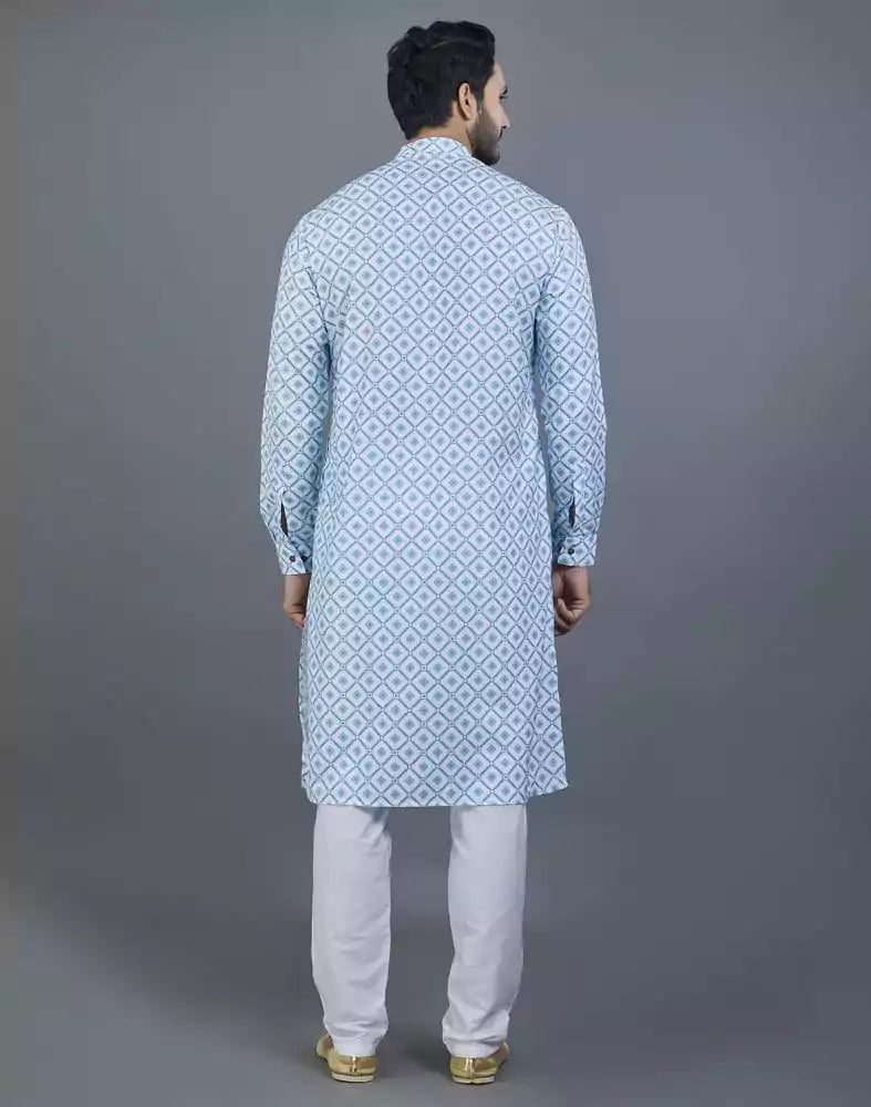 Image of Delightful Green Geometric Print Cotton Kurta