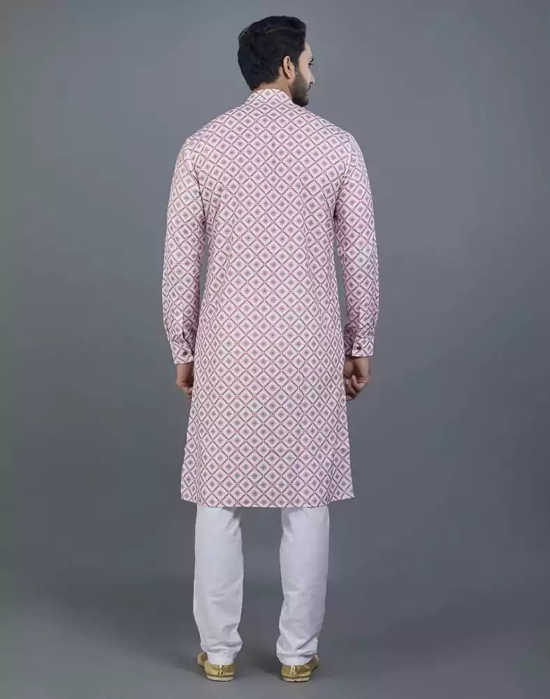 Image of Appealing Pink Geometric Print Cotton Kurta
