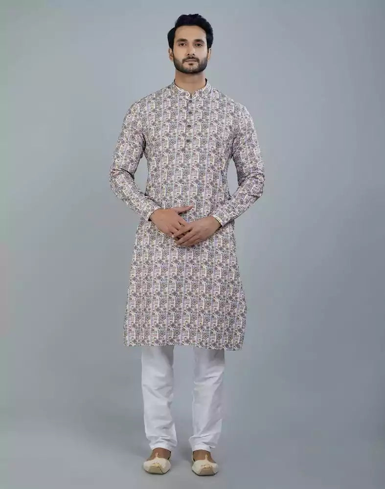 Image of Classic Multi Color Geometric Print Cotton Kurta