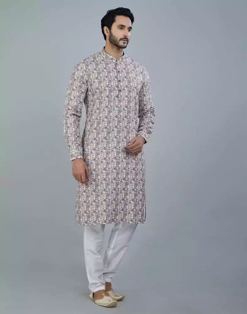 Image of Classic Multi Color Geometric Print Cotton Kurta
