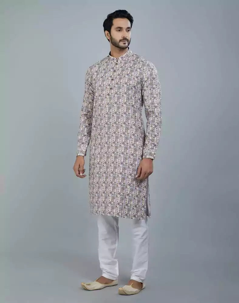 Image of Classic Multi Color Geometric Print Cotton Kurta