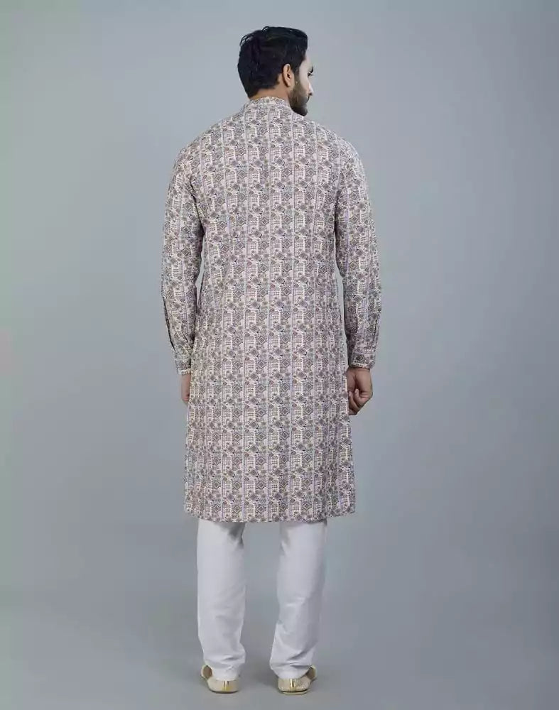 Image of Classic Multi Color Geometric Print Cotton Kurta