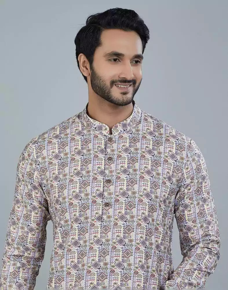 Image of Classic Multi Color Geometric Print Cotton Kurta