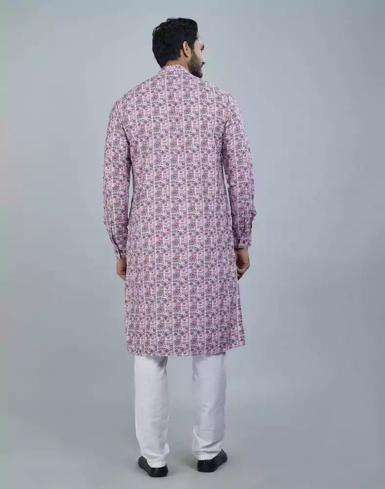 Image of Charming Dark Pink Geometric Print Cotton Kurta