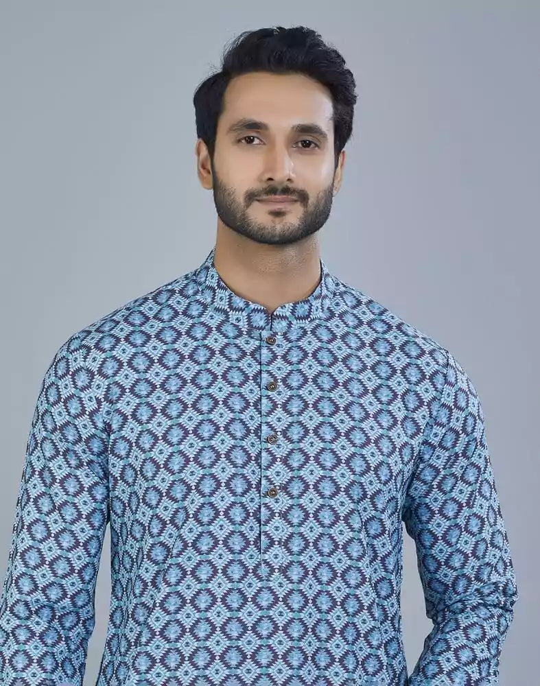 Image of Ravishing Green Color Geometric Cotton Kurta