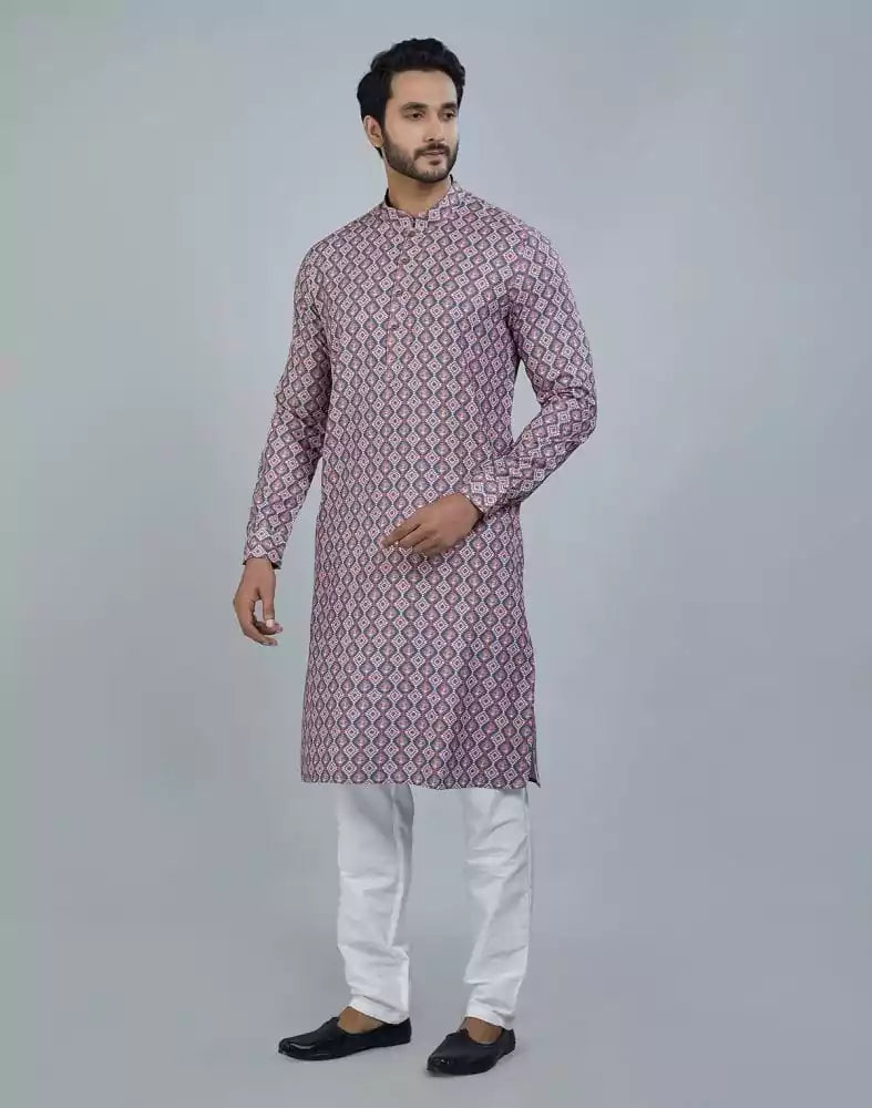 Image of Beautiful Brown Color Geometric Cotton Kurta