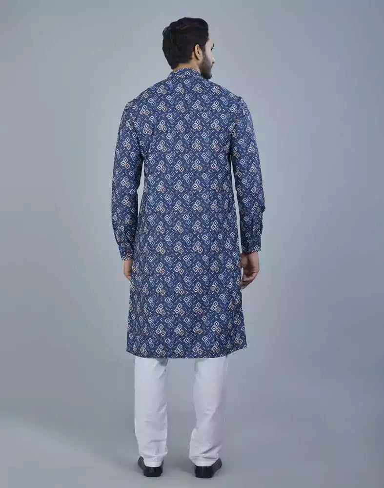 Image of Stunning Blue color Geometric Print Cotton Kurta