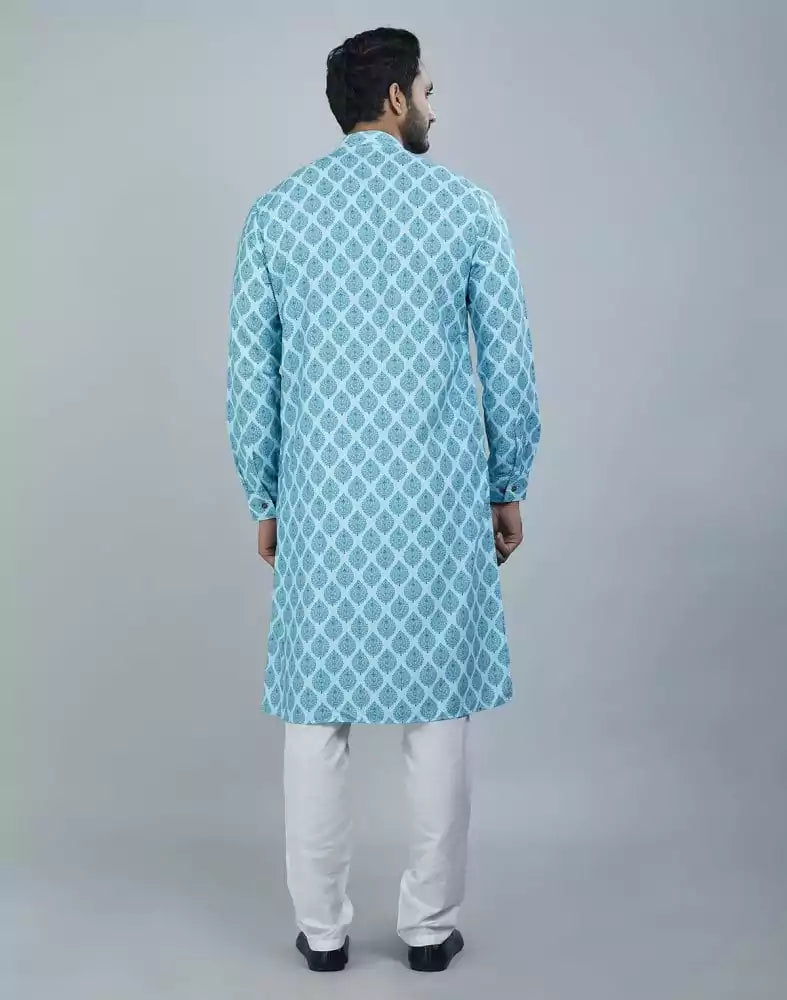 Image of Charming Firozi Color Botanical Print Cotton Kurta